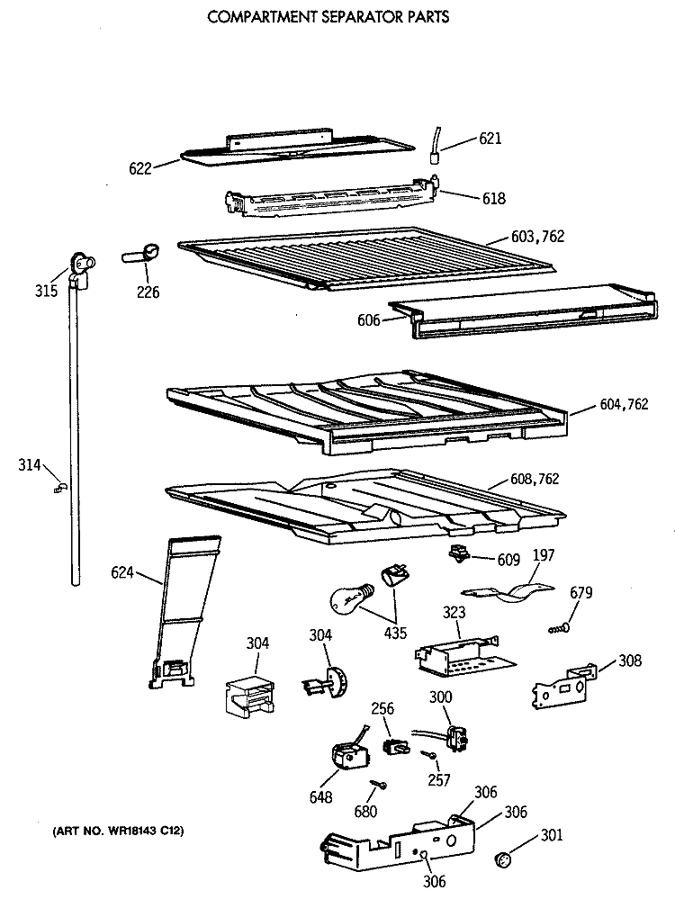 COMPARTMENT SEPARATOR PARTS Diagram and Parts List for TBX21MAXDRAA  General Electric Refrigerator