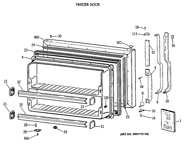 FREEZER DOOR Diagram and Parts List for TBX21NIXDRAA  General Electric Refrigerator