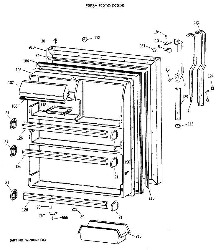 FRESH FOOD DOOR Diagram and Parts List for TBX21NIXDRAA  General Electric Refrigerator