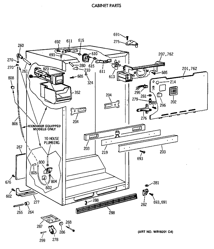 CABINET PARTS Diagram and Parts List for TBX21NIXDRAA  General Electric Refrigerator