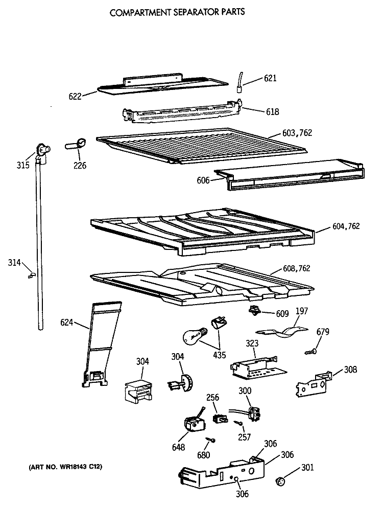 COMPARTMENT SEPARATOR PARTS Diagram and Parts List for TBX21NIXDRAA  General Electric Refrigerator