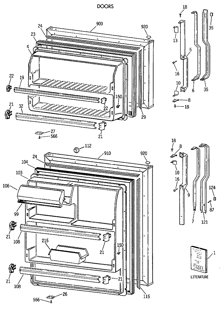 DOORS Diagram and Parts List for TBE18NATMRAD  General Electric Refrigerator