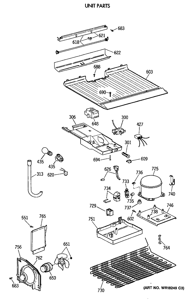 UNIT PARTS Diagram and Parts List for TBE18NATMRAD  General Electric Refrigerator