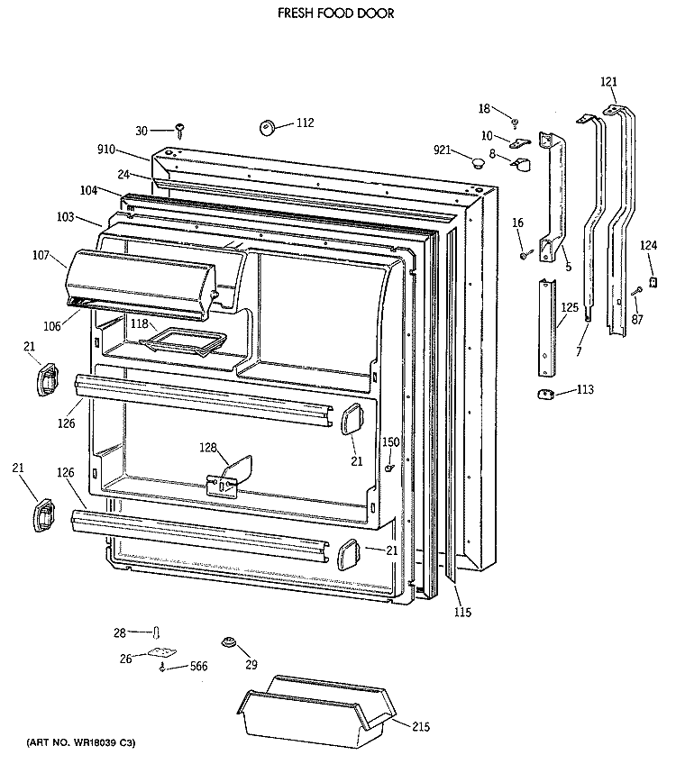 FRESH FOOD DOOR Diagram and Parts List for TBH18DAXERWW  General Electric Refrigerator
