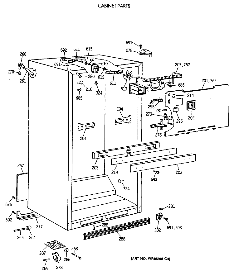 CABINET PARTS Diagram and Parts List for TBH18DAXERWW  General Electric Refrigerator