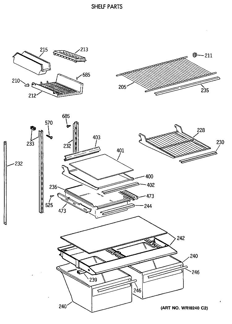 SHELF PARTS Diagram and Parts List for TBH18DAXERWW  General Electric Refrigerator