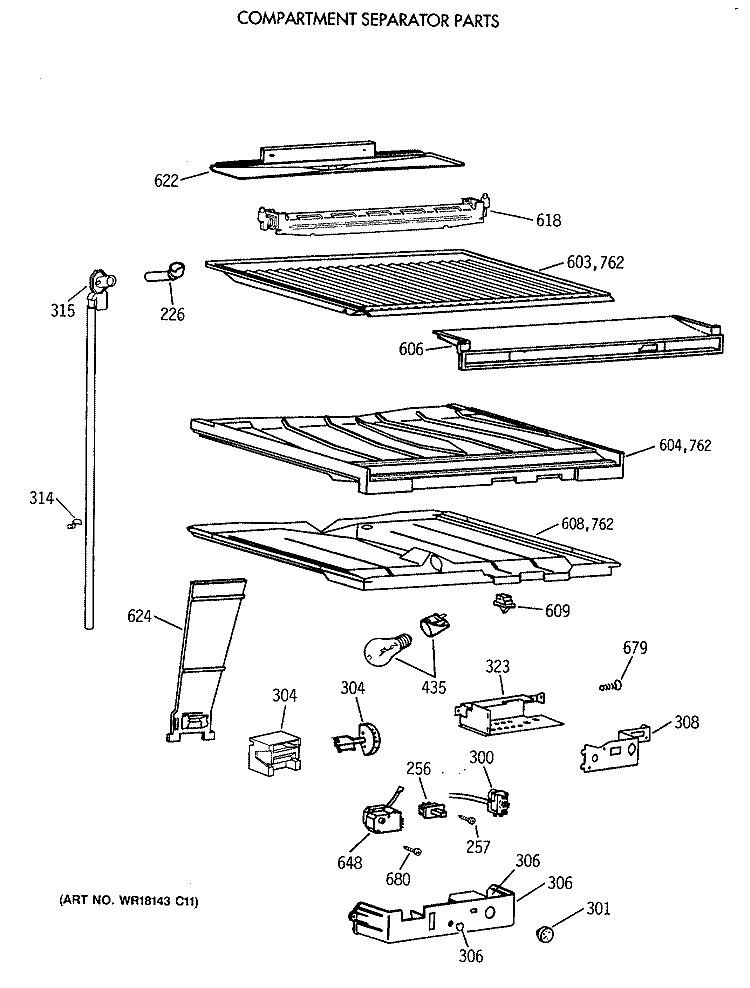 COMPARTMENT SEPARATOR PARTS Diagram and Parts List for TBH18DAXERWW  General Electric Refrigerator