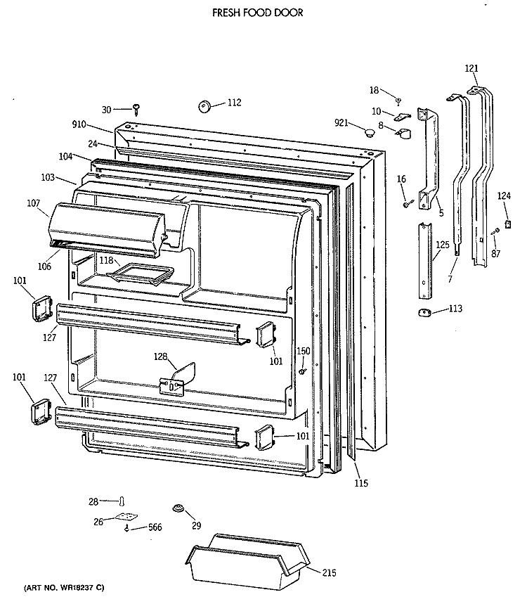 FRESH FOOD DOOR Diagram and Parts List for TBH18JAXERWW  General Electric Refrigerator