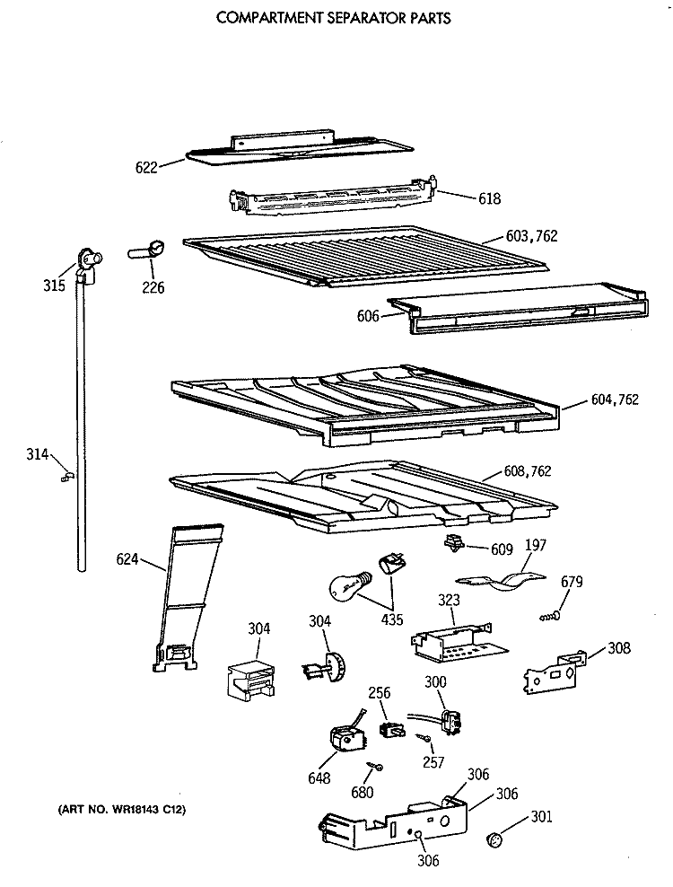 COMPARTMENT SEPARATOR PARTS Diagram and Parts List for TBH18JAXERWW  General Electric Refrigerator