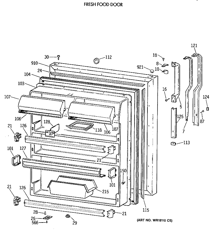 FRESH FOOD DOOR Diagram and Parts List for TBX19DAXARWW  General Electric Refrigerator