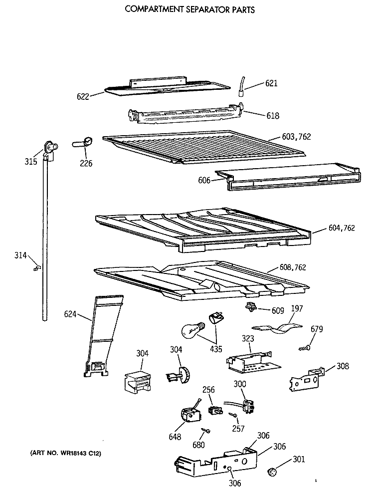 COMPARTMENT SEPARATOR PARTS Diagram and Parts List for TBX19DAXARWW  General Electric Refrigerator