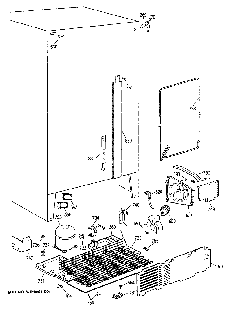 Section Diagram and Parts List for TFG20JAXAWW  General Electric Refrigerator