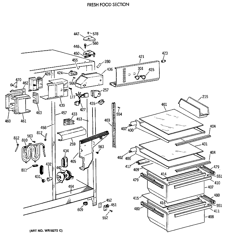 FRESH FOOD SECTION Diagram and Parts List for TFG20JRXAWW  General Electric Refrigerator