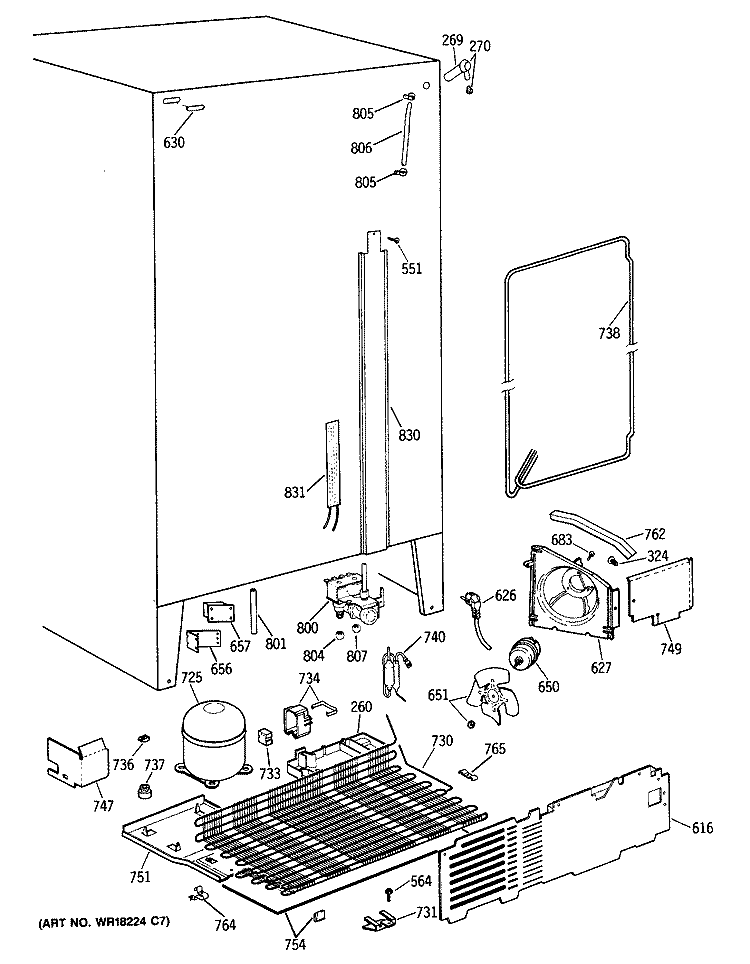 Section Diagram and Parts List for TFG22PRXAWW  General Electric Refrigerator