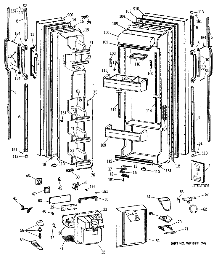 Section Diagram and Parts List for TFG24JRXAWW  General Electric Refrigerator