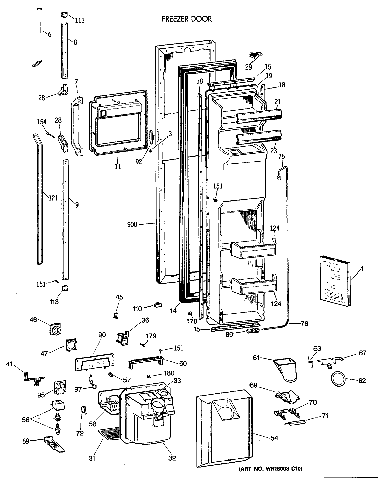 FREEZER DOOR Diagram and Parts List for TFG27PFXABB  General Electric Refrigerator