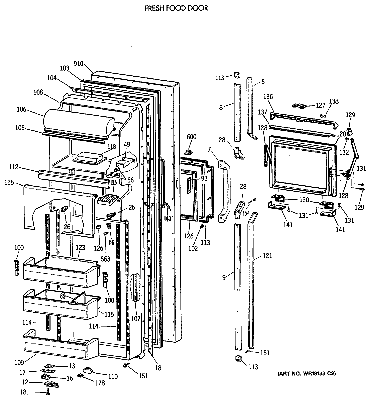 FRESH FOOD DOOR Diagram and Parts List for TFG27PFXABB  General Electric Refrigerator