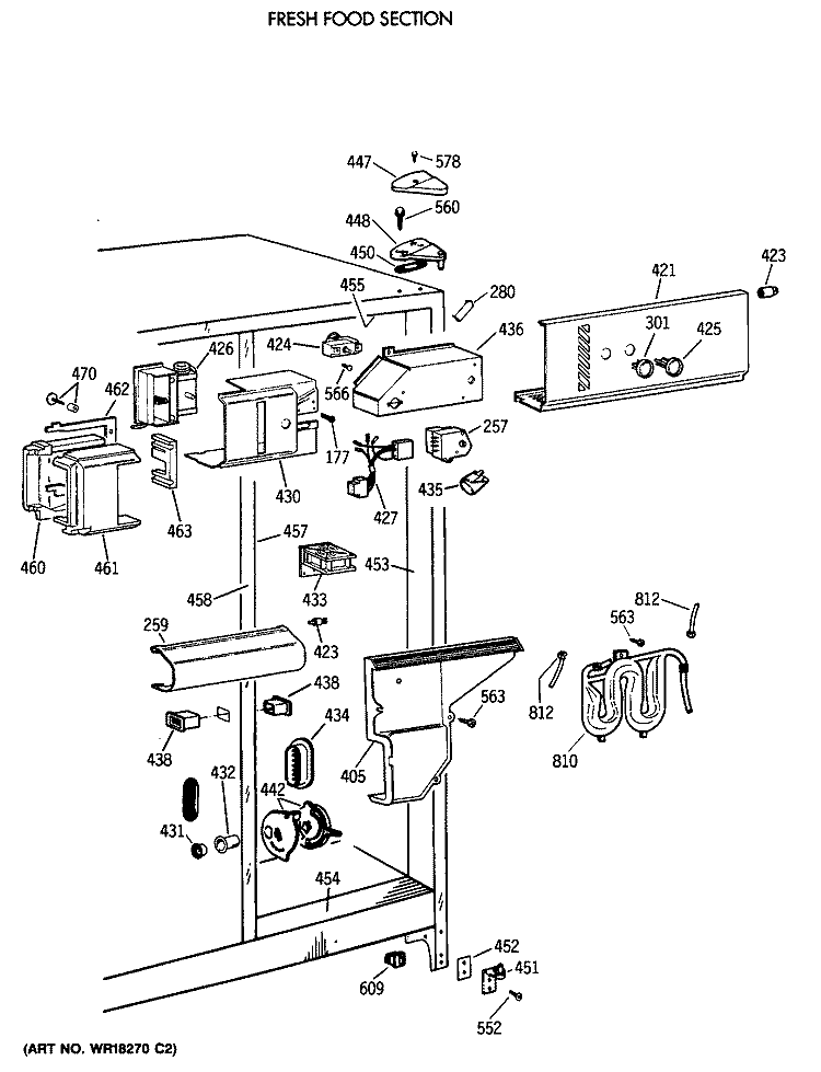 FRESH FOOD SECTION Diagram and Parts List for TFG27PFXABB  General Electric Refrigerator