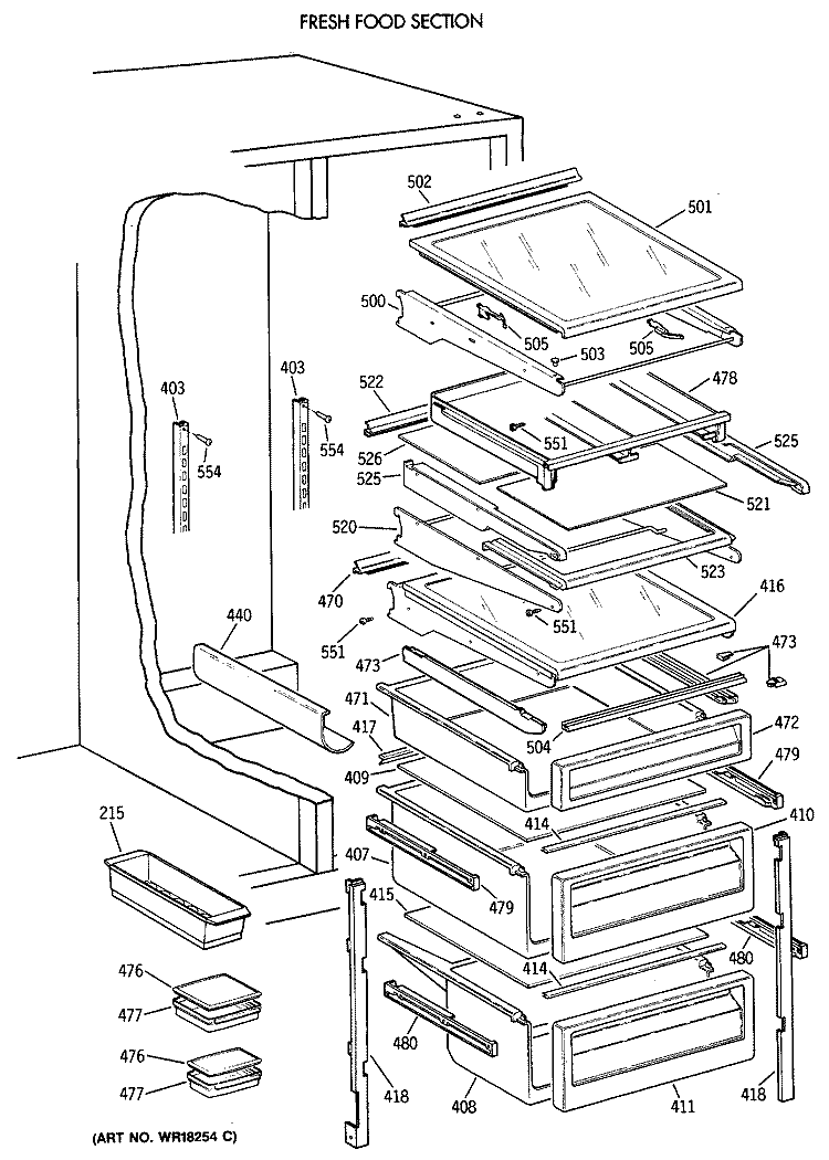FRESH FOOD SECTION Diagram and Parts List for TFG27PFXABB  General Electric Refrigerator