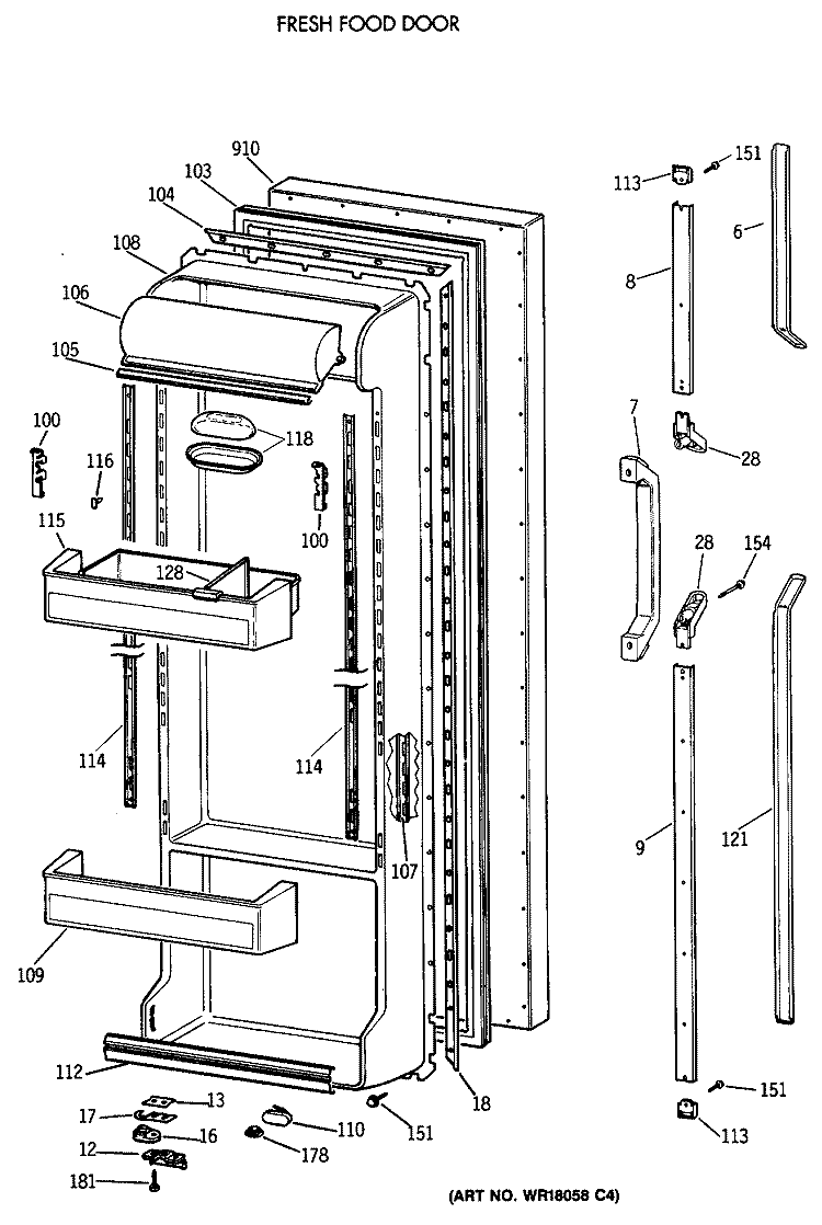 FRESH FOOD DOOR Diagram and Parts List for TFG24PRXABB  General Electric Refrigerator