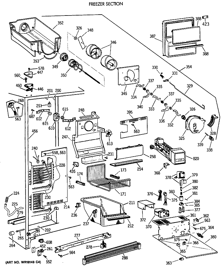 FREEZER SECTION Diagram and Parts List for TFG24PRXABB  General Electric Refrigerator