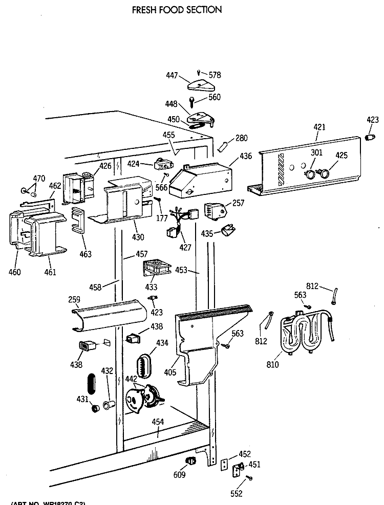 FRESH FOOD SECTION Diagram and Parts List for TFG24PRXABB  General Electric Refrigerator