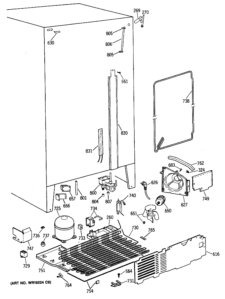 Section Diagram and Parts List for TFG24PRXABB  General Electric Refrigerator