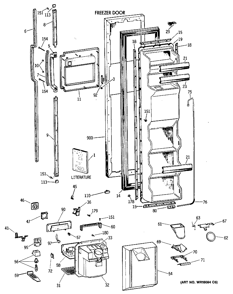 FREEZER DOOR Diagram and Parts List for TFG24ZFXAWH  General Electric Refrigerator