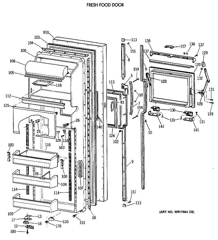 FRESH FOOD DOOR Diagram and Parts List for TFG24ZFXAWH  General Electric Refrigerator