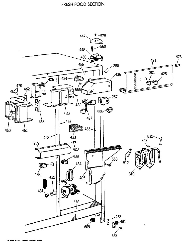 FRESH FOOD SECTION Diagram and Parts List for TFG24ZFXAWH  General Electric Refrigerator