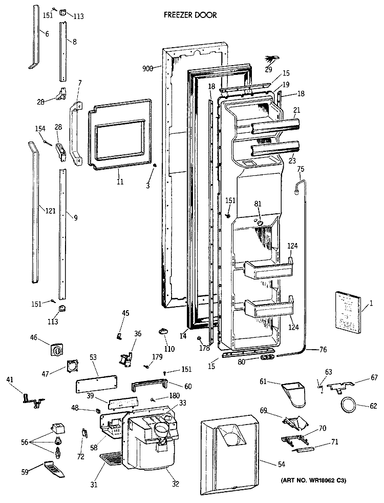 FREEZER DOOR Diagram and Parts List for TFG27PRXAWW  General Electric Refrigerator