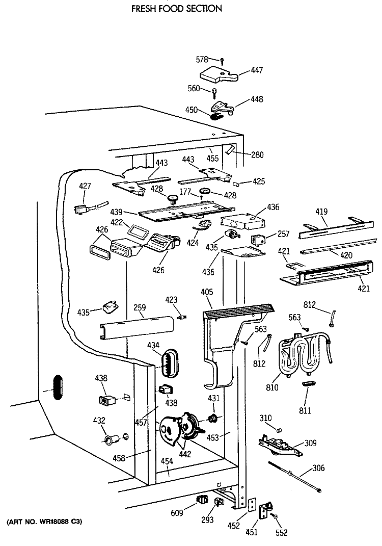 FRESH FOOD SECTION Diagram and Parts List for TPX21BRXAAA  General Electric Refrigerator