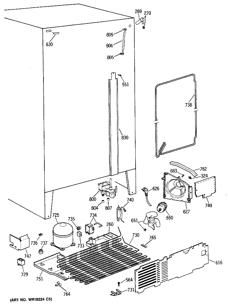 Section Diagram and Parts List for TPX21BRXAAA  General Electric Refrigerator