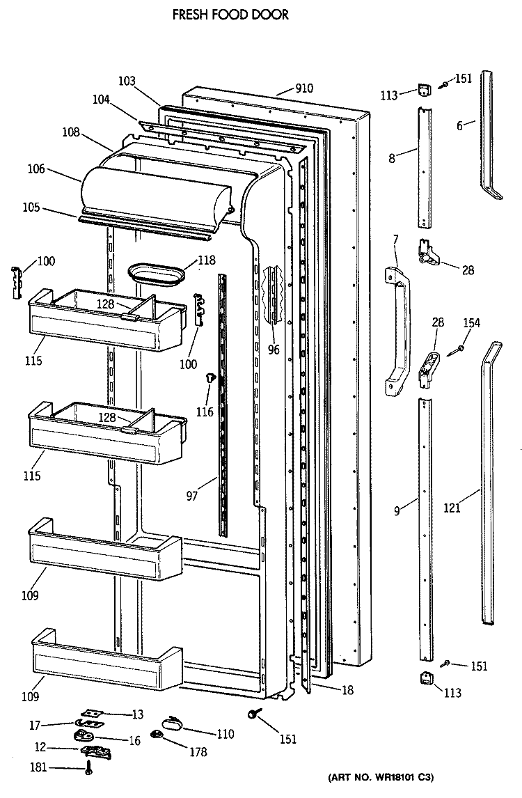 FRESH FOOD DOOR Diagram and Parts List for TPX21PRXAWW  General Electric Refrigerator