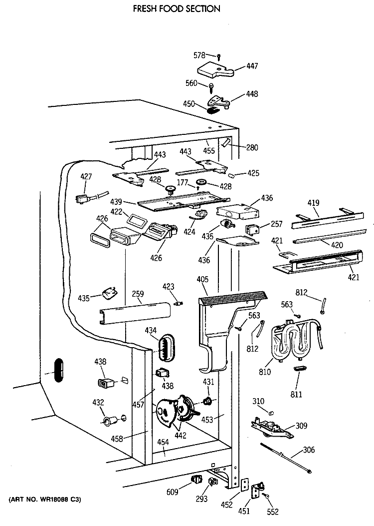 FRESH FOOD SECTION Diagram and Parts List for TPX21PRXAWW  General Electric Refrigerator