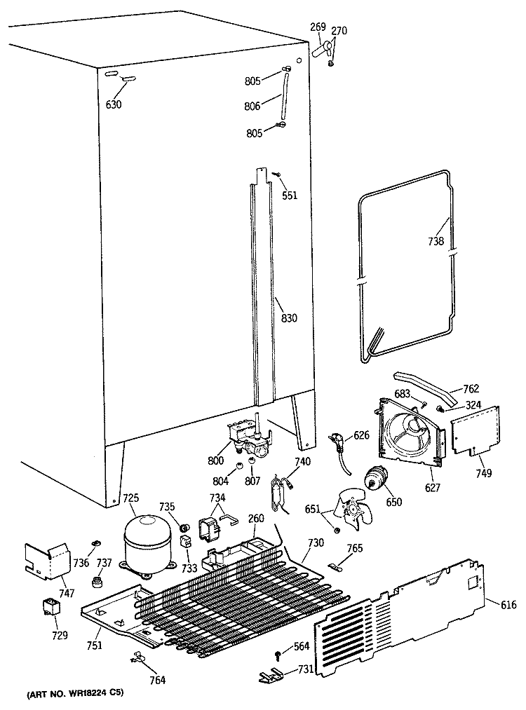 Section Diagram and Parts List for TPX21PRXAWW  General Electric Refrigerator