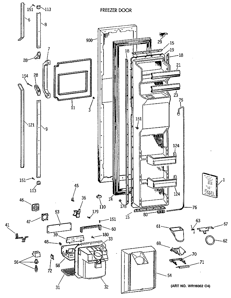 FREEZER DOOR Diagram and Parts List for TFH27PRTBAA  General Electric Refrigerator