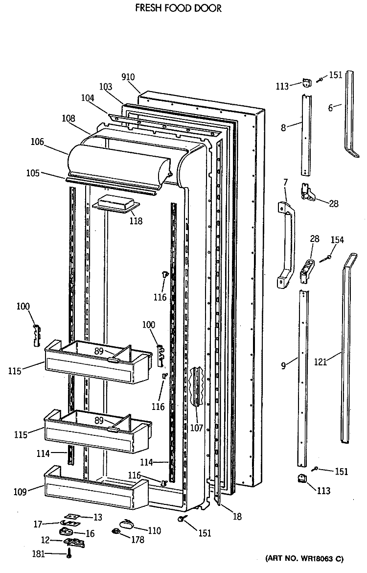 FRESH FOOD DOOR Diagram and Parts List for TFH27PRTBAA  General Electric Refrigerator