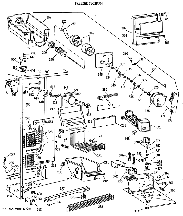 FREEZER SECTION Diagram and Parts List for TFH27PRTBAA  General Electric Refrigerator