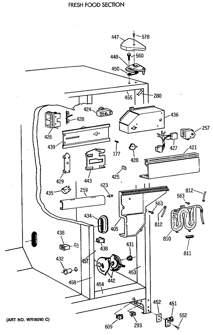 FRESH FOOD SECTION Diagram and Parts List for TFH27PRTBAA  General Electric Refrigerator