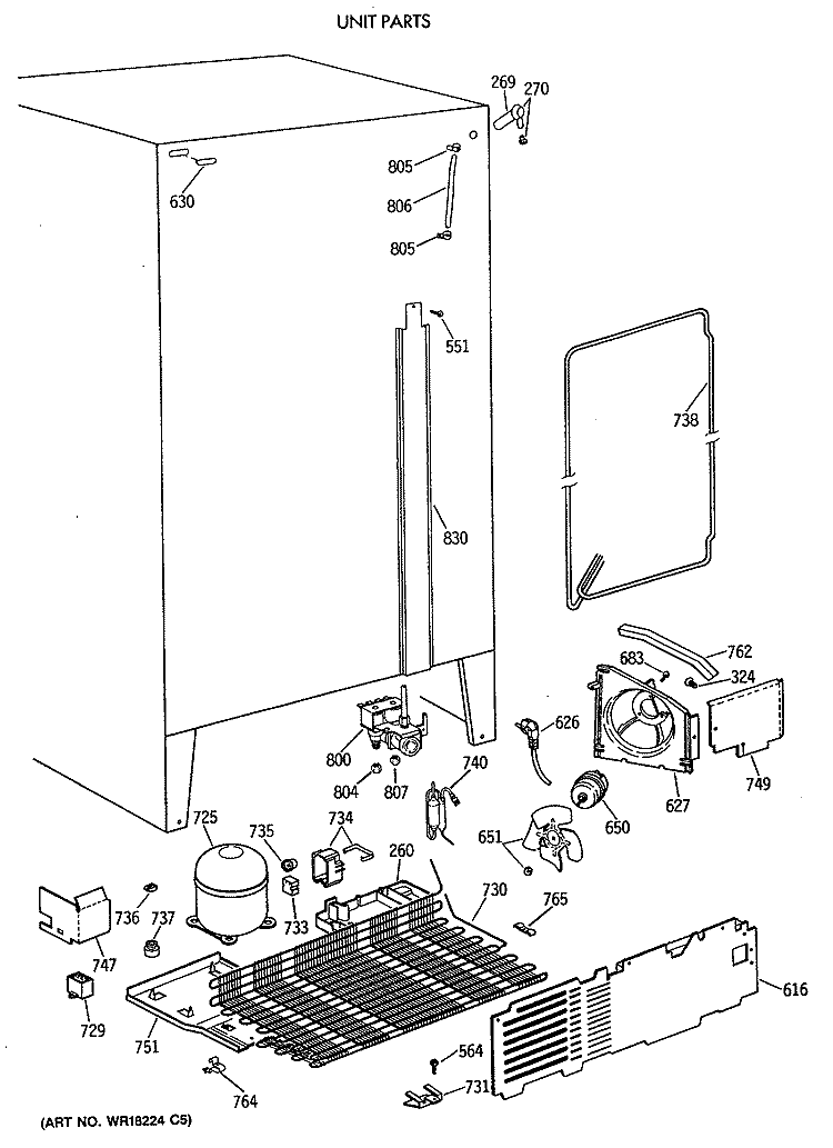 UNIT PARTS Diagram and Parts List for TFH27PRTBAA  General Electric Refrigerator