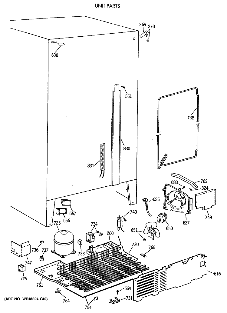 UNIT PARTS Diagram and Parts List for TFK22JAXAAA  General Electric Refrigerator