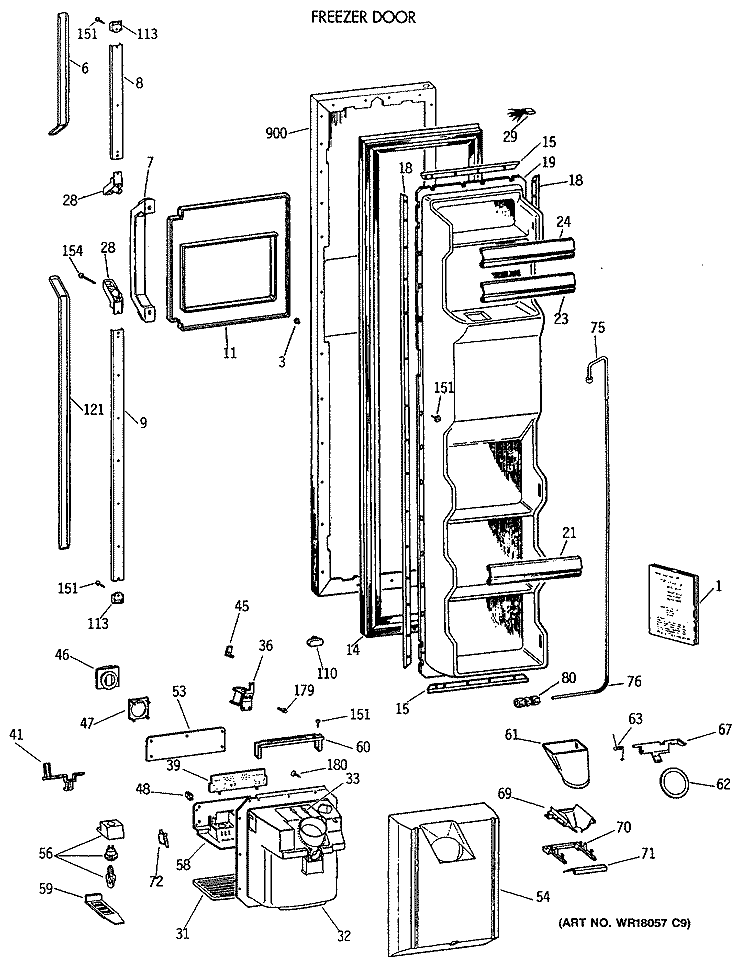 FREEZER DOOR Diagram and Parts List for TFK22PRXAAA  General Electric Refrigerator