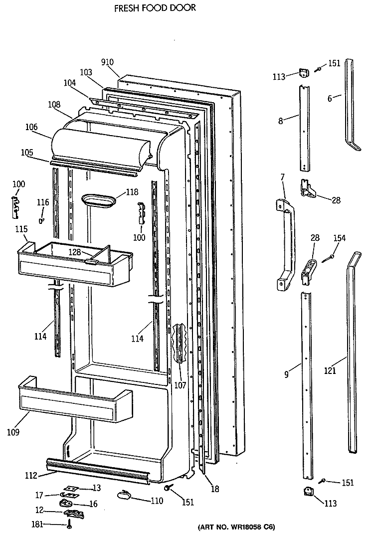 FRESH FOOD DOOR Diagram and Parts List for TFK22PRXAAA  General Electric Refrigerator