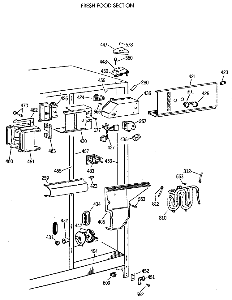FRESH FOOD SECTION Diagram and Parts List for TFK22PRXAAA  General Electric Refrigerator