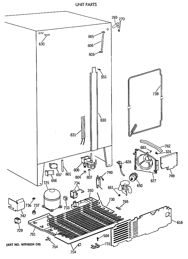 UNIT PARTS Diagram and Parts List for TFK22PRXAAA  General Electric Refrigerator