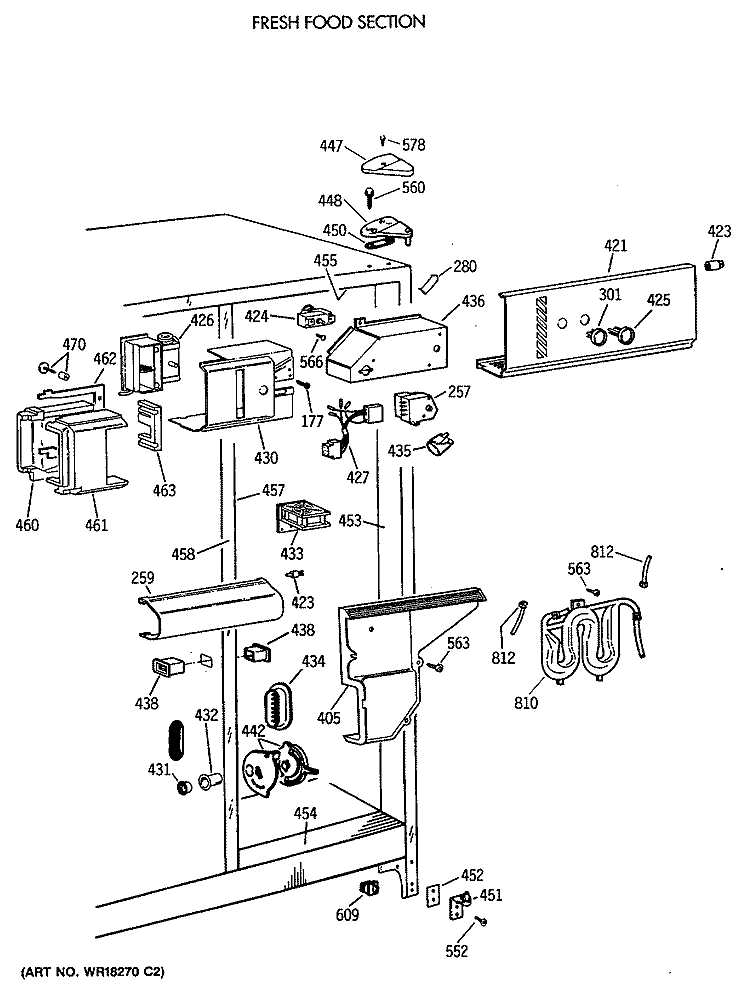 FRESH FOOD SECTION Diagram and Parts List for TFK24PRXAAA  General Electric Refrigerator