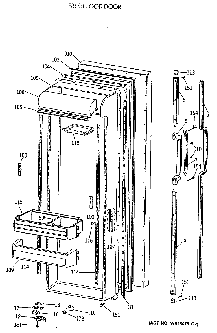 FRESH FOOD DOOR Diagram and Parts List for TFK27ZRXAAA  General Electric Refrigerator