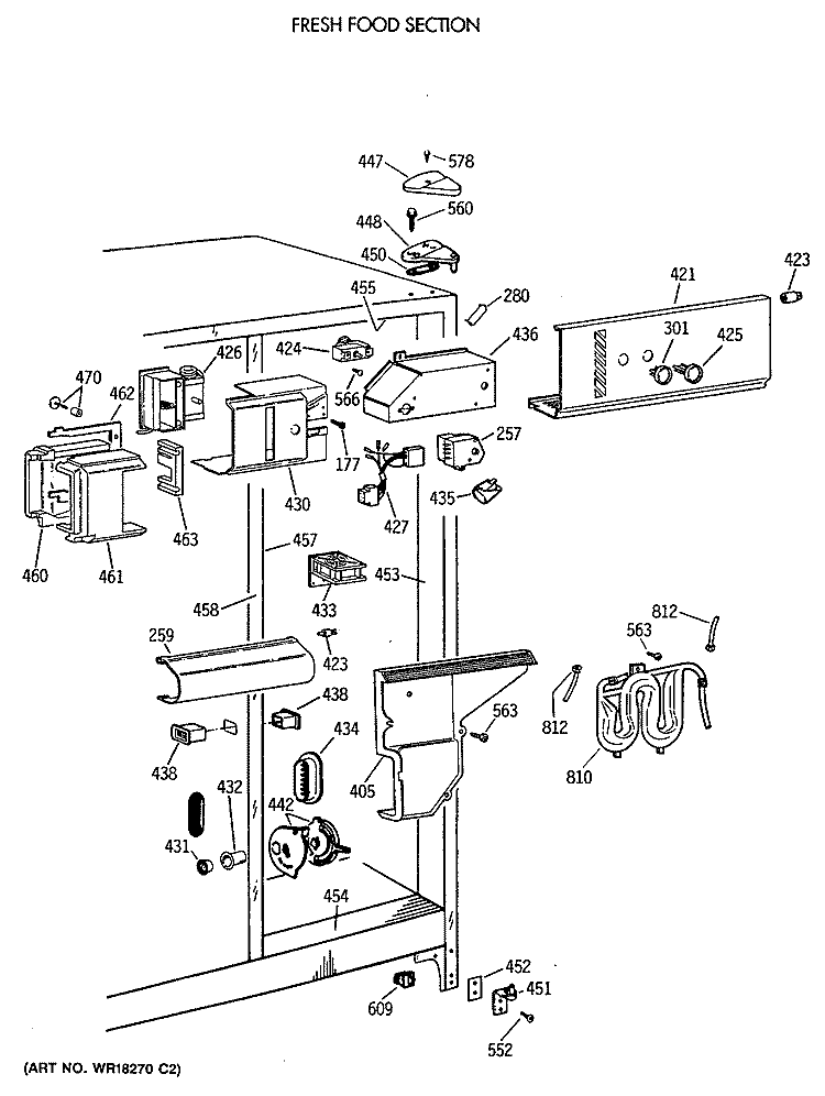 FRESH FOOD SECTION Diagram and Parts List for TFK24ZFXAAA  General Electric Refrigerator
