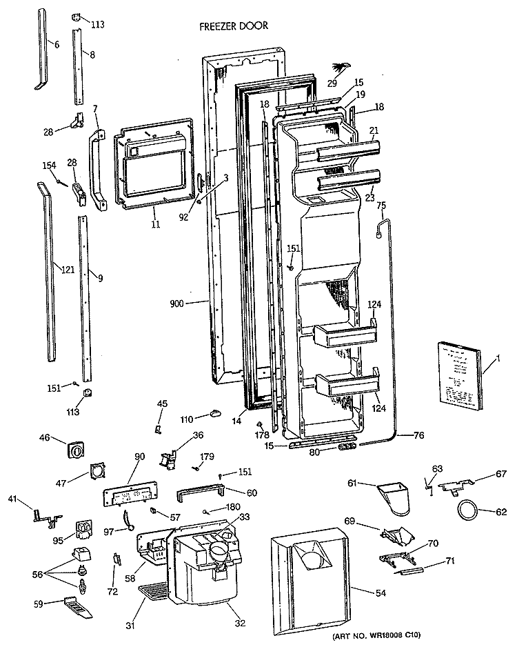 FREEZER DOOR Diagram and Parts List for TFK27PFXABB  General Electric Refrigerator